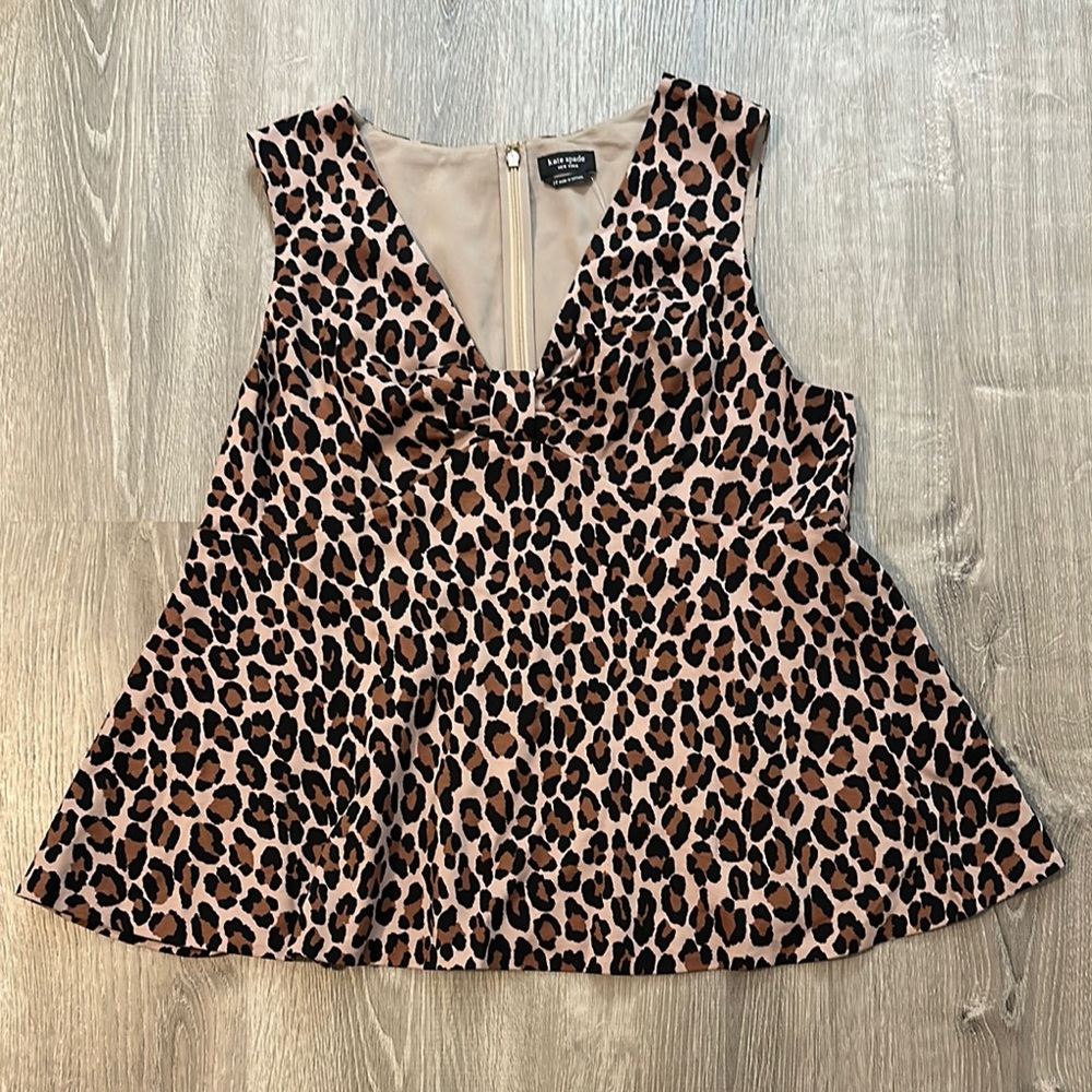 Kate Spade‎ Sz 14 Spotted Leopard Bow Knot Print Sleeveless Women’s Casual Top